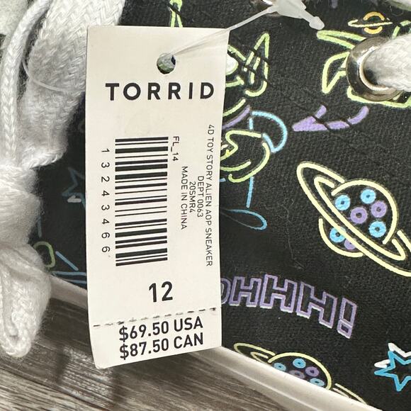 Torrid NWT Disney Pixar Toy Story Alien Neon & Black Canvas Sneaker - Extra Wide - Picture 13 of 15